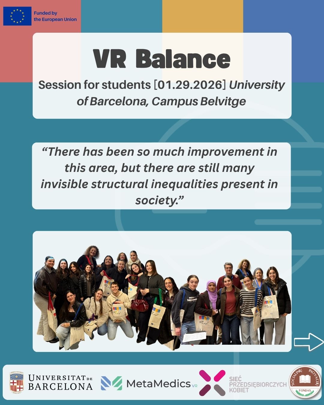 Group photo from the students’ session at the University of Barcelona, Bellvitge Campus.