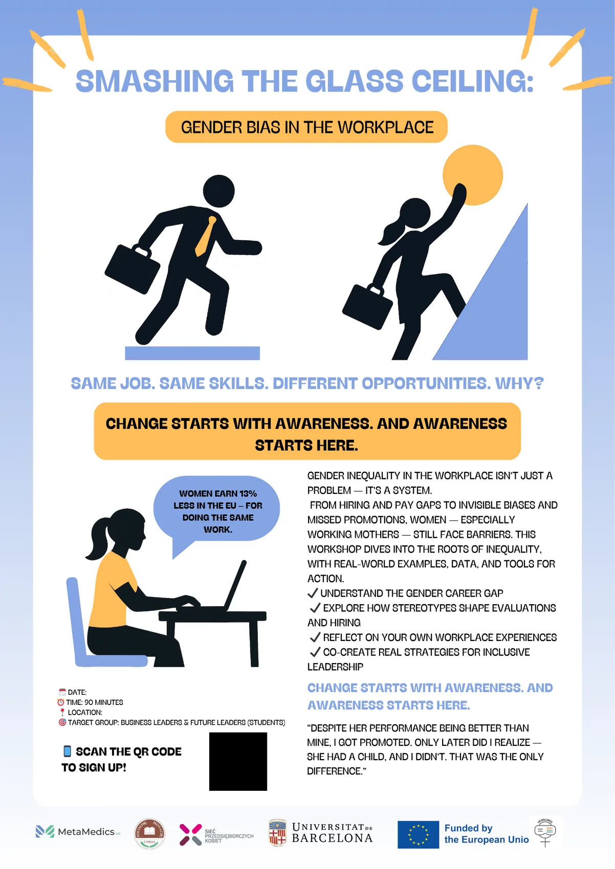 Workshop poster — Smashing the Glass Ceiling: gender bias in the workplace.
